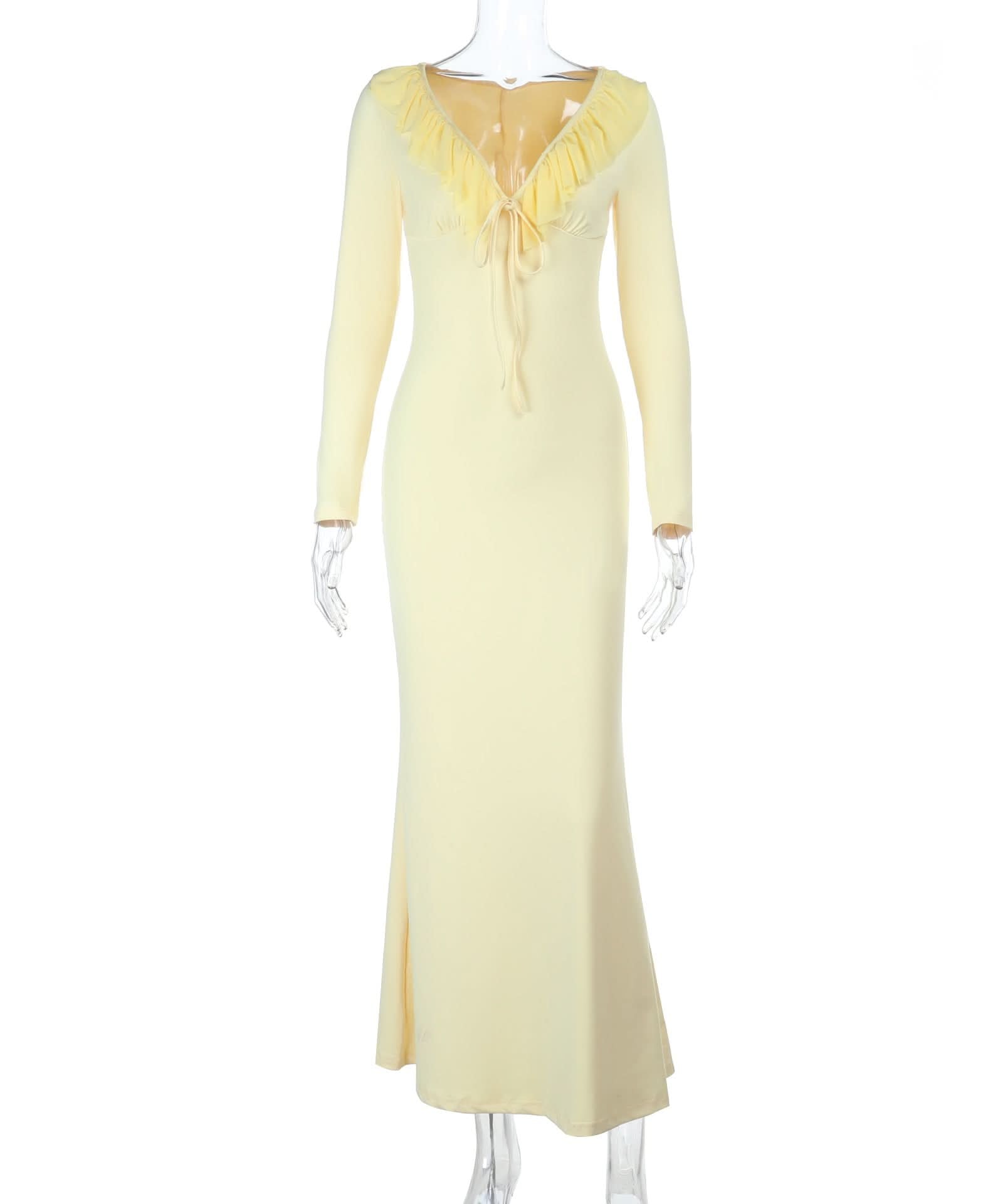 Romantic Ruffle V-Neck Long Sleeve Maxi Dress - Elegant Fall & Holiday Gown