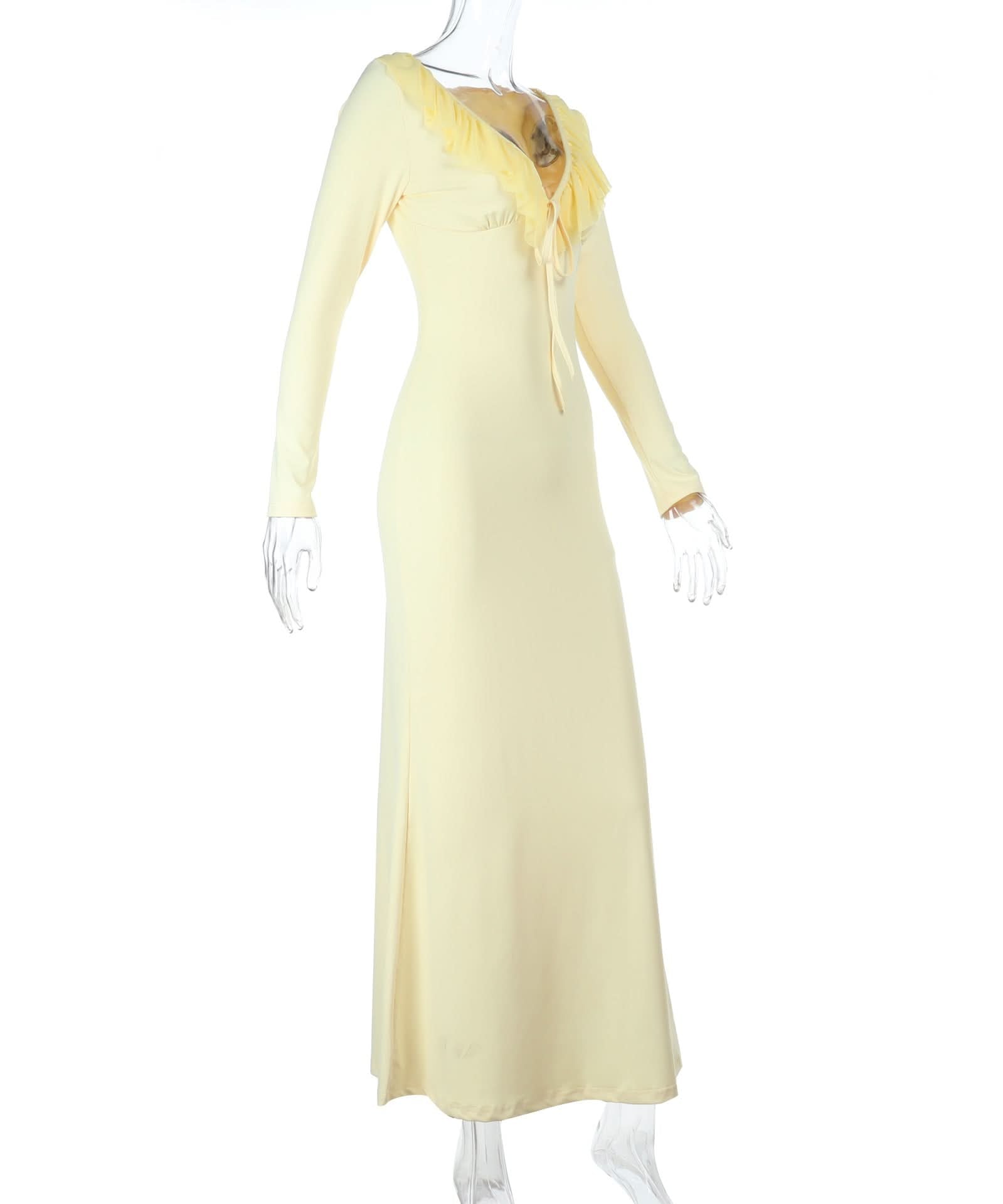 Romantic Ruffle V-Neck Long Sleeve Maxi Dress - Elegant Fall & Holiday Gown