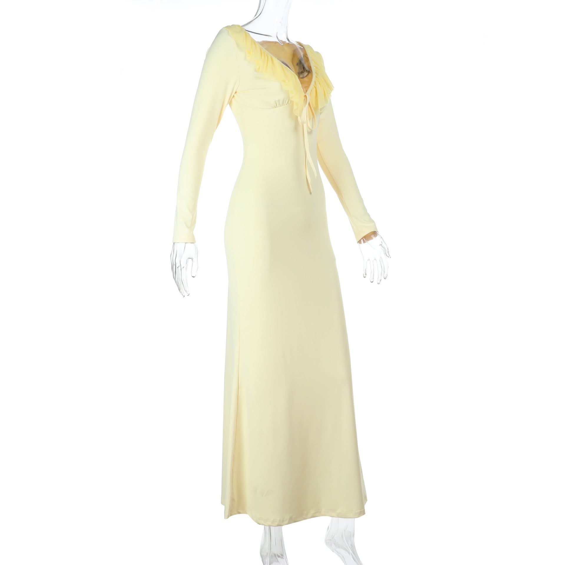 Romantic Ruffle V-Neck Long Sleeve Maxi Dress - Elegant Fall & Holiday Gown