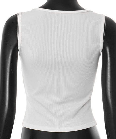 Chic Crystal Dewdrop Ribbed Square Neck Tank Top | Fall Glam Essential