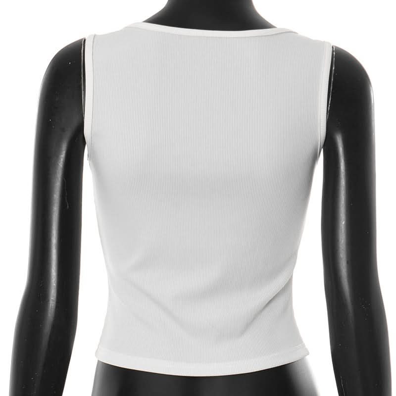 Chic Crystal Dewdrop Ribbed Square Neck Tank Top | Fall Glam Essential