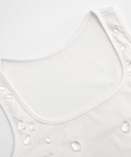 Chic Crystal Dewdrop Ribbed Square Neck Tank Top | Fall Glam Essential