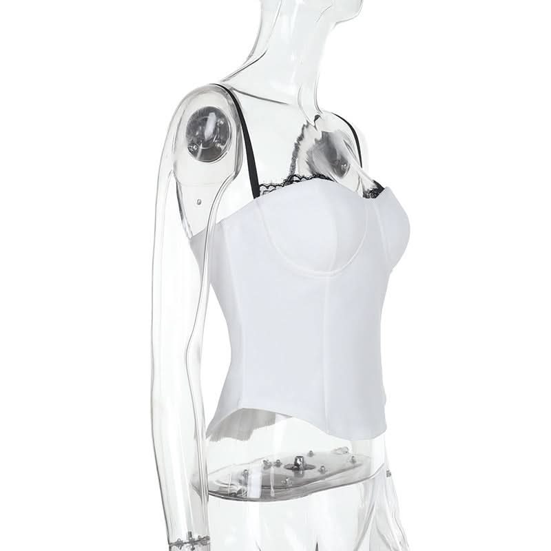 Elegant White Sweetheart Bustier Top with Black Lace Trim – Fall & Holiday Season Essential