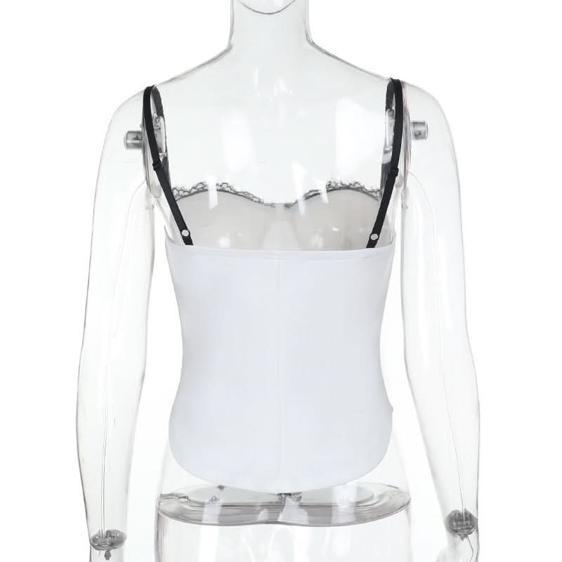 Elegant White Sweetheart Bustier Top with Black Lace Trim – Fall & Holiday Season Essential
