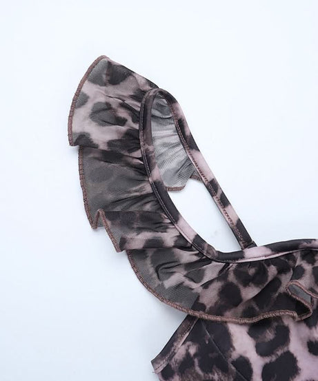 Fierce Fall Style: Women's Leopard Print Ruffle Tie-Neck Maxi Dress - Holiday & Date Night Ready