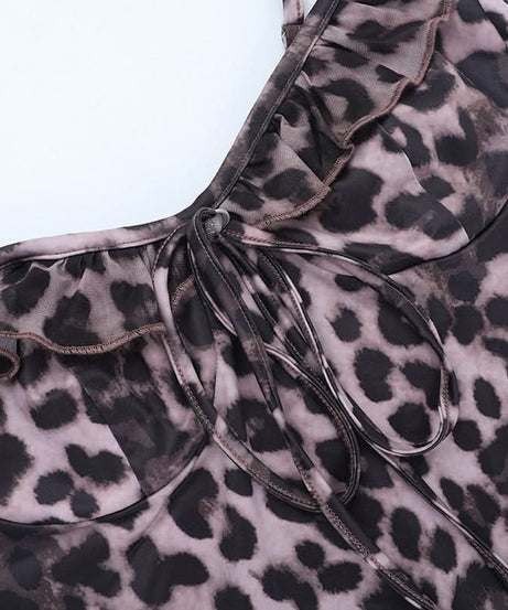 Fierce Fall Style: Women's Leopard Print Ruffle Tie-Neck Maxi Dress - Holiday & Date Night Ready