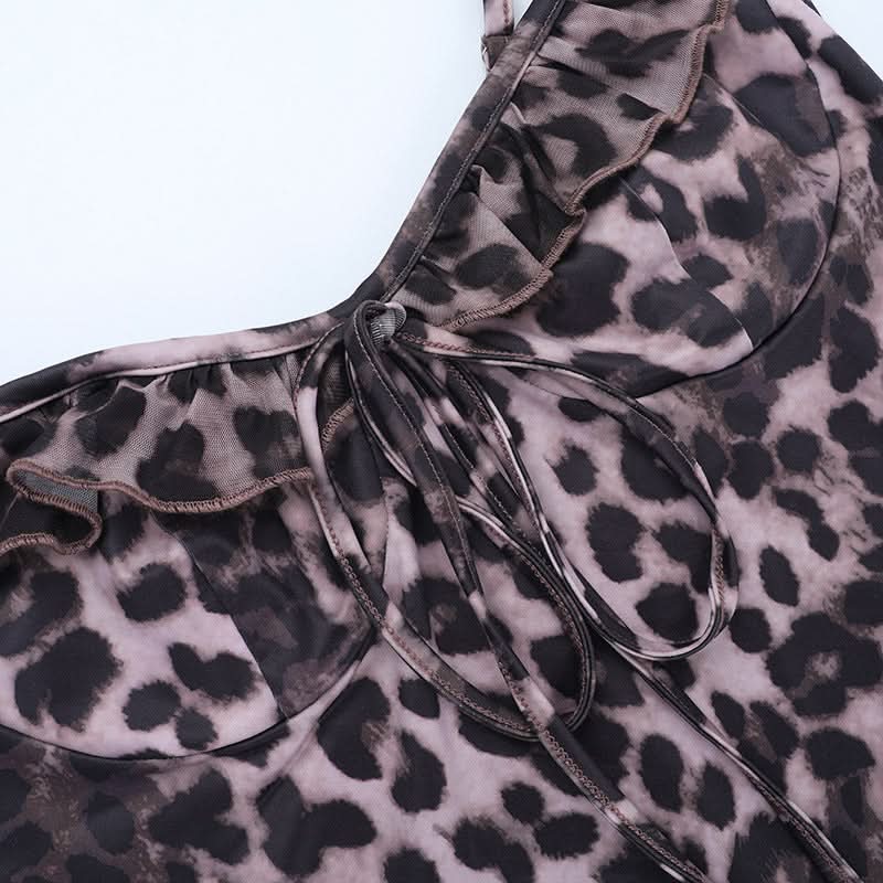 Fierce Fall Style: Women's Leopard Print Ruffle Tie-Neck Maxi Dress - Holiday & Date Night Ready
