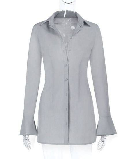 Everyday Elegance Bell Sleeve Tunic Shirt – Chic Women's Fall Button-Up