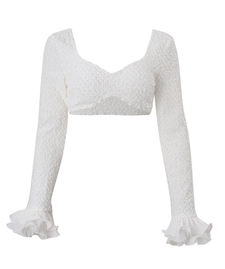 Chic Textured Sweetheart Ruffle Crop Top – Fall & Holiday Style