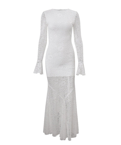 Stunning White Lace Bell Sleeve Maxi Dress - Fall & Holiday Elegance