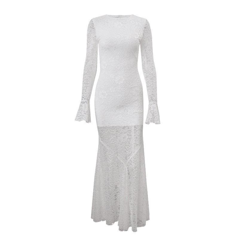 Stunning White Lace Bell Sleeve Maxi Dress - Fall & Holiday Elegance