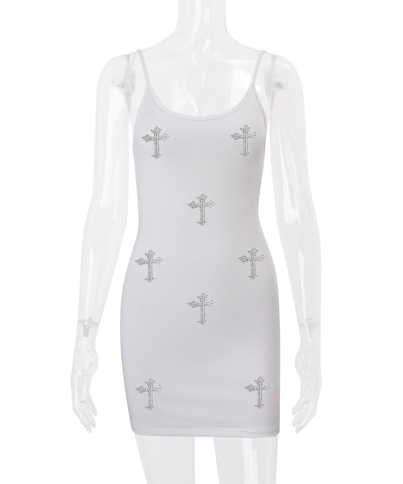 Sparkle & Slay: Rhinestone Cross Bodycon Cami Mini Dress - Edgy Fall Party Style