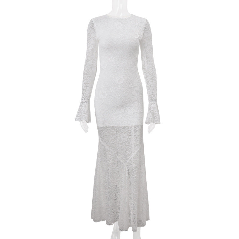 Stunning White Lace Bell Sleeve Maxi Dress - Fall & Holiday Elegance
