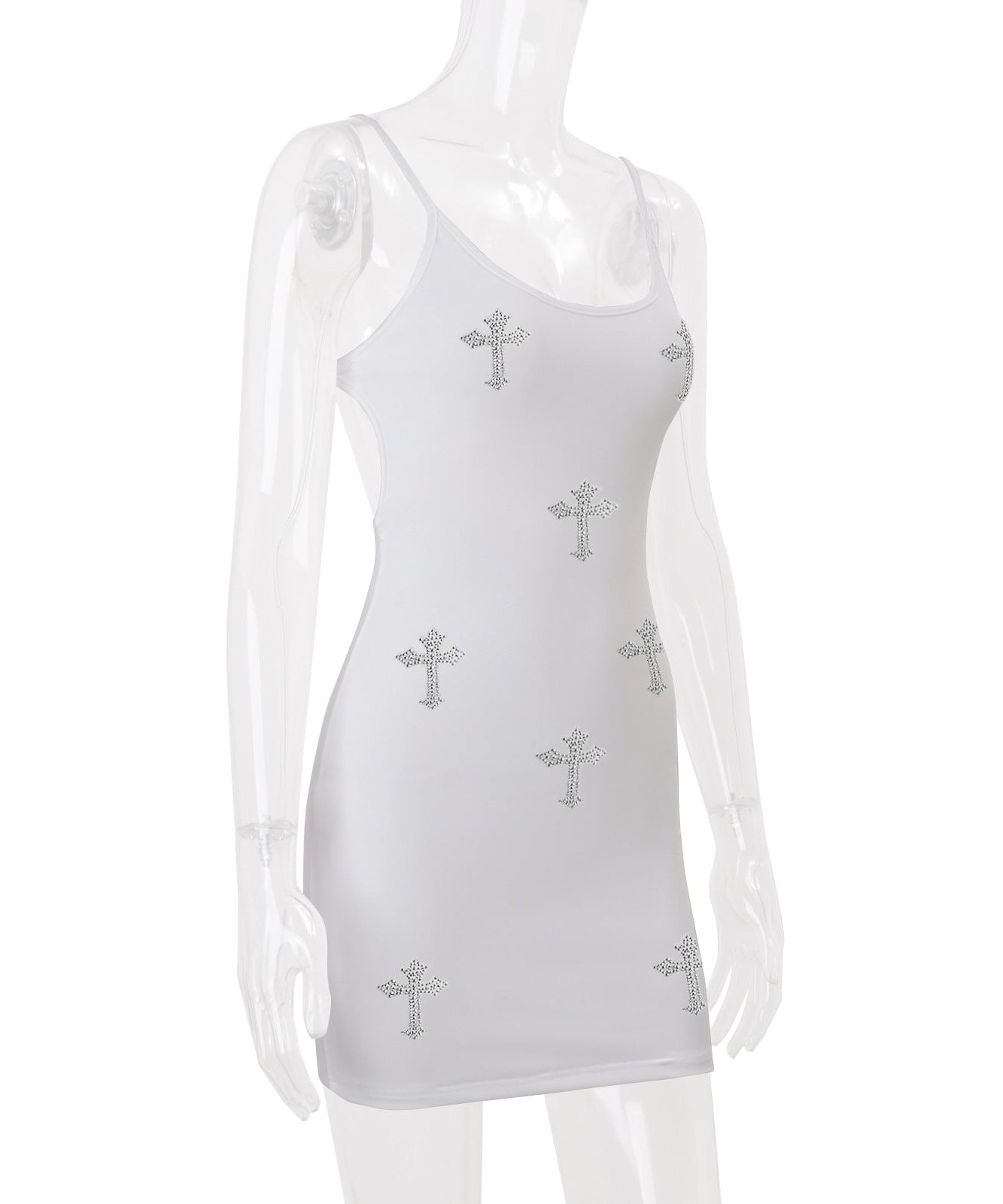 Sparkle & Slay: Rhinestone Cross Bodycon Cami Mini Dress - Edgy Fall Party Style