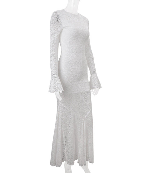 Stunning White Lace Bell Sleeve Maxi Dress - Fall & Holiday Elegance
