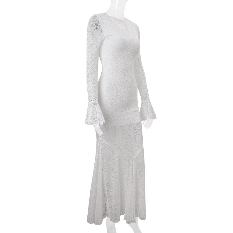 Stunning White Lace Bell Sleeve Maxi Dress - Fall & Holiday Elegance