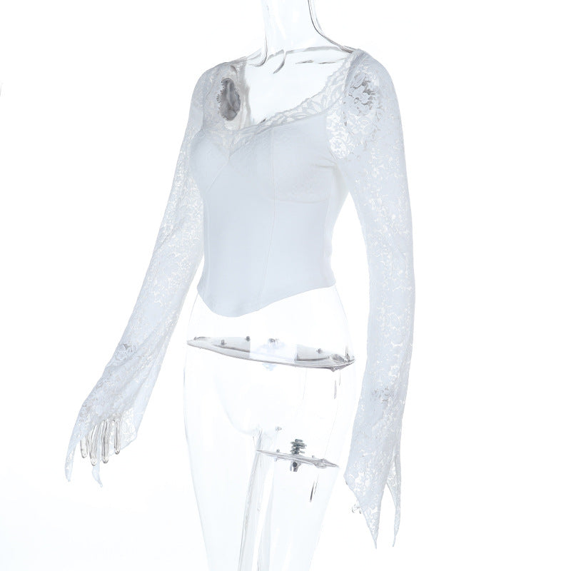 Enchanting White Lace Long Sleeve Corset Top | Romantic V-Neck Blouse for Fall & Holiday Glam