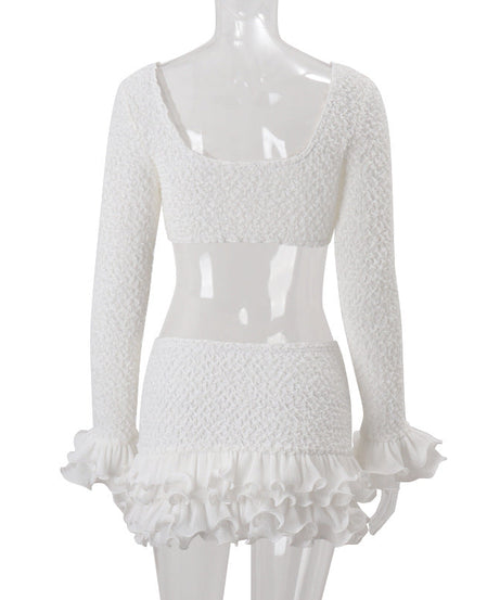 Chic Textured Sweetheart Ruffle Crop Top – Fall & Holiday Style