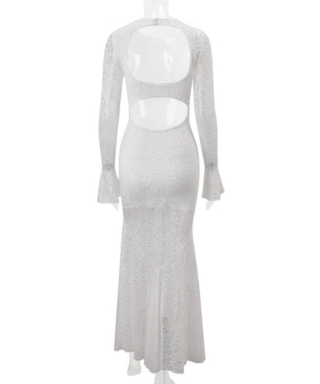 Stunning White Lace Bell Sleeve Maxi Dress - Fall & Holiday Elegance