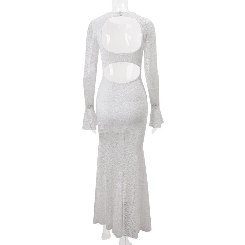 Stunning White Lace Bell Sleeve Maxi Dress - Fall & Holiday Elegance