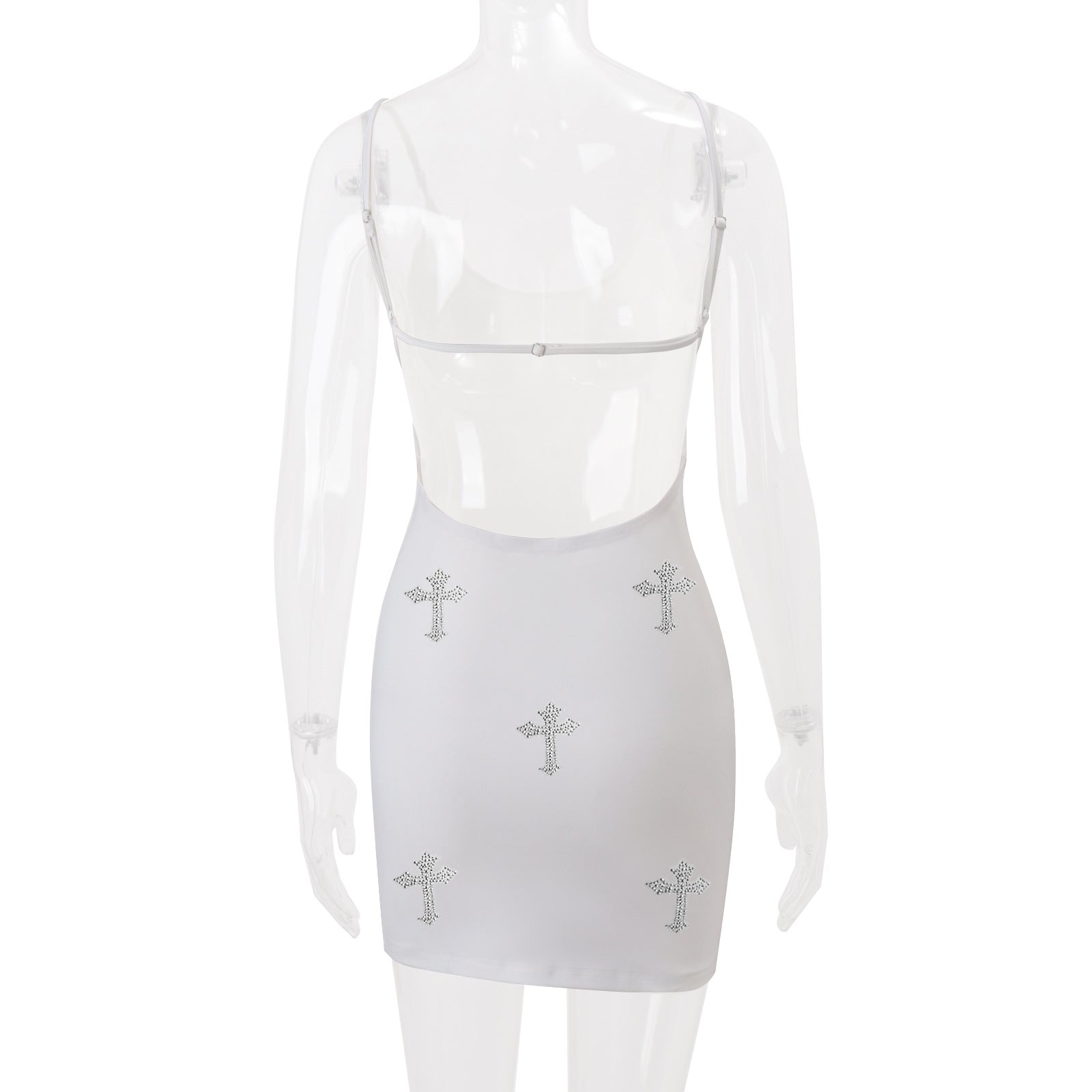 Sparkle & Slay: Rhinestone Cross Bodycon Cami Mini Dress - Edgy Fall Party Style