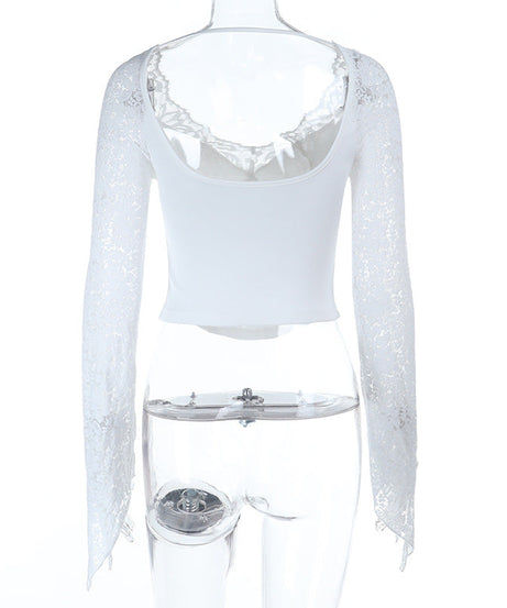 Enchanting White Lace Long Sleeve Corset Top | Romantic V-Neck Blouse for Fall & Holiday Glam