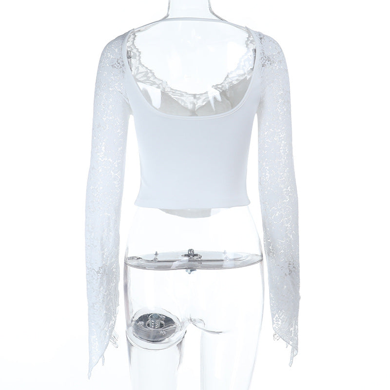Enchanting White Lace Long Sleeve Corset Top | Romantic V-Neck Blouse for Fall & Holiday Glam