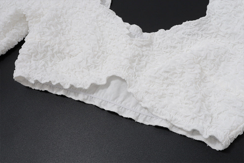 Chic Textured Sweetheart Ruffle Crop Top – Fall & Holiday Style