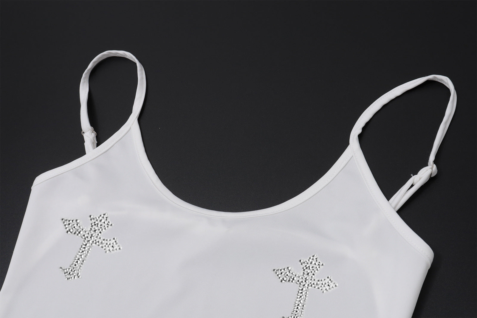 Sparkle & Slay: Rhinestone Cross Bodycon Cami Mini Dress - Edgy Fall Party Style