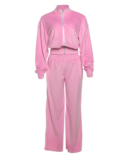 Plush Pink Velvet Tracksuit | Cozy Chic Fall & Winter Loungewear Set for Women