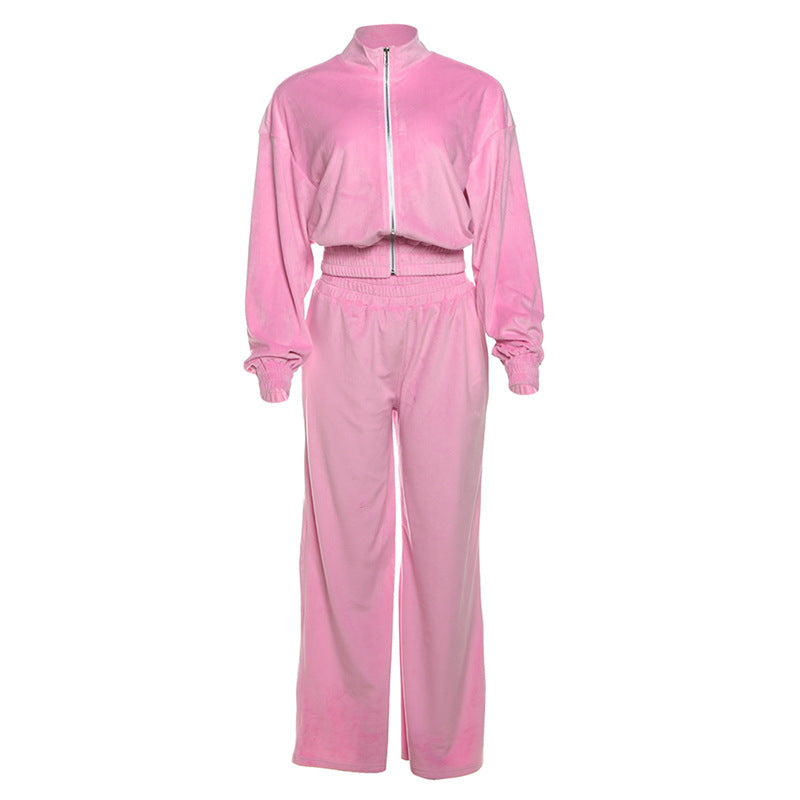 Plush Pink Velvet Tracksuit | Cozy Chic Fall & Winter Loungewear Set for Women