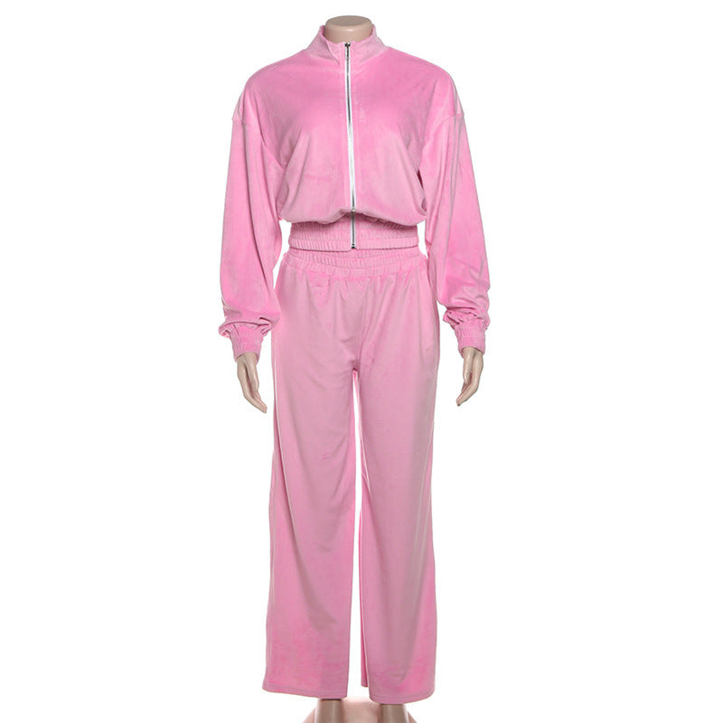 Plush Pink Velvet Tracksuit | Cozy Chic Fall & Winter Loungewear Set for Women