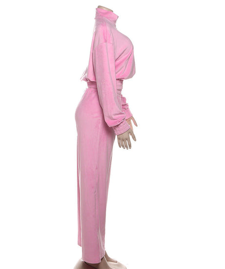 Plush Pink Velvet Tracksuit | Cozy Chic Fall & Winter Loungewear Set for Women