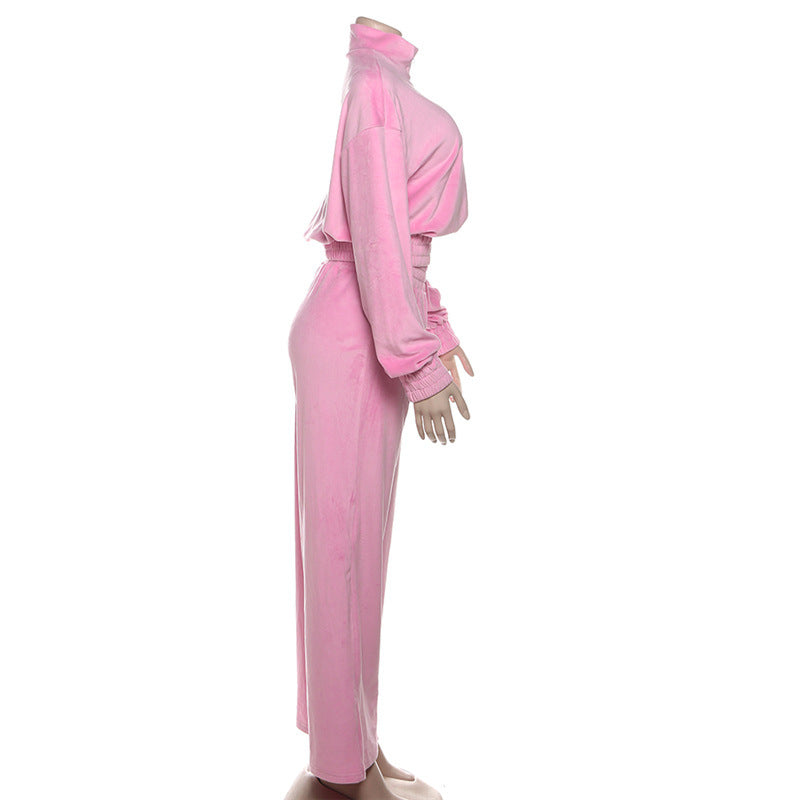 Plush Pink Velvet Tracksuit | Cozy Chic Fall & Winter Loungewear Set for Women