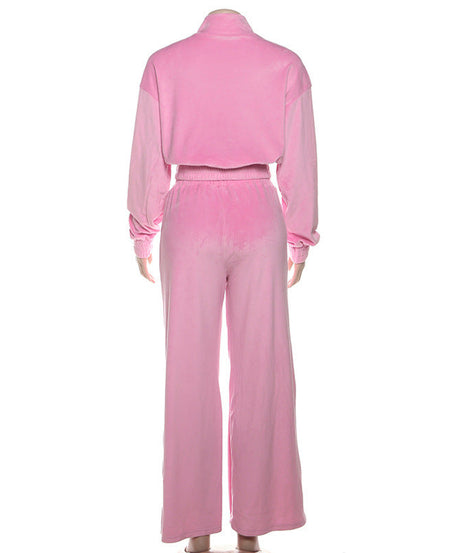 Plush Pink Velvet Tracksuit | Cozy Chic Fall & Winter Loungewear Set for Women