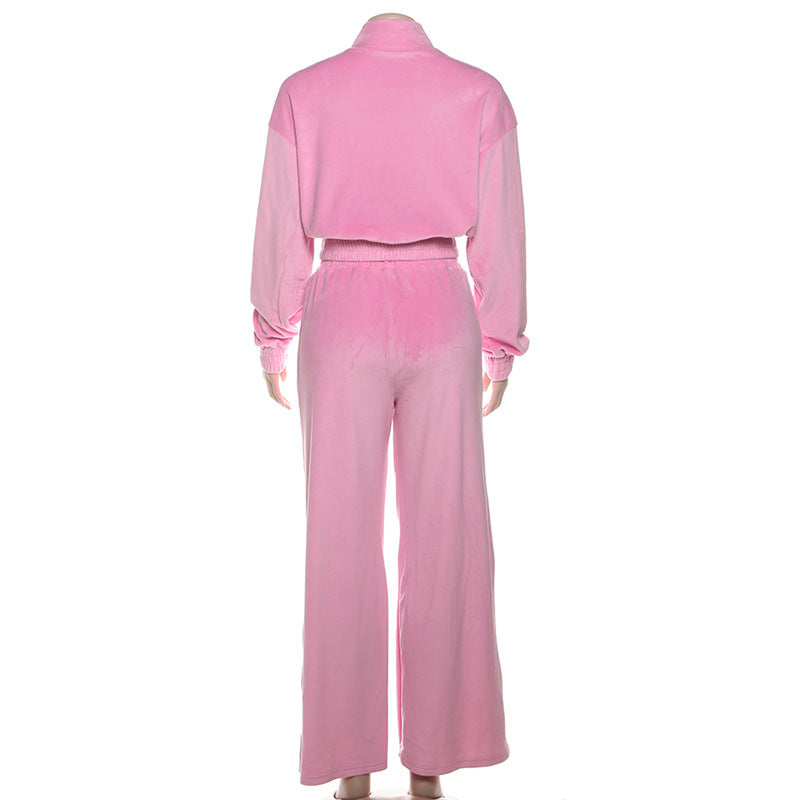 Plush Pink Velvet Tracksuit | Cozy Chic Fall & Winter Loungewear Set for Women