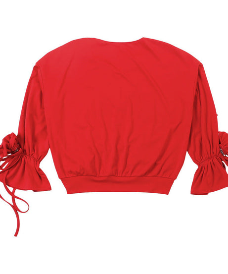 Red Hot Graphic V-Neck Crop Top | Statement Rose Tie Sleeves | Fall '25 Street Style Essential