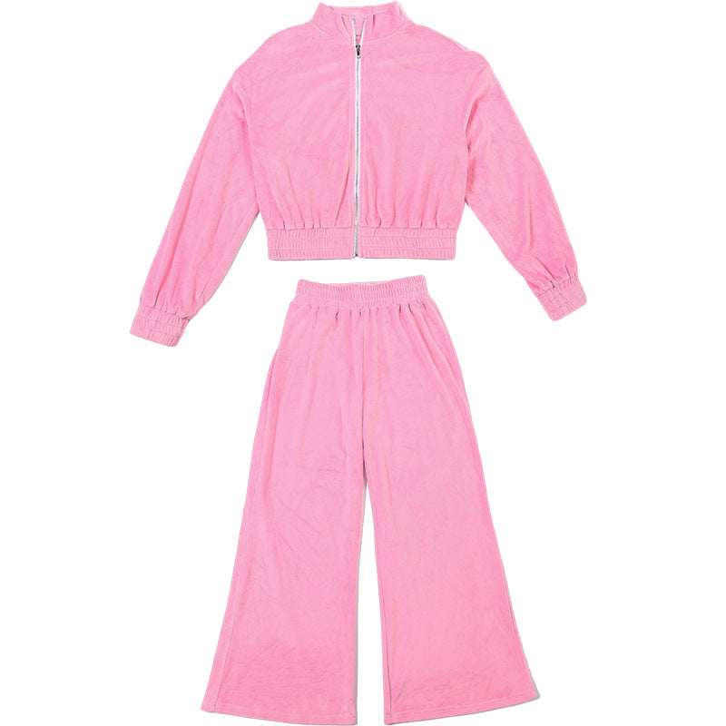 Plush Pink Velvet Tracksuit | Cozy Chic Fall & Winter Loungewear Set for Women