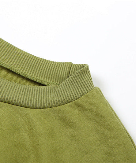 Cozy Fall Comfort: Women's Olive Green 2-Piece Loungewear Set - Chic Wide-Leg Pants & Crewneck Top