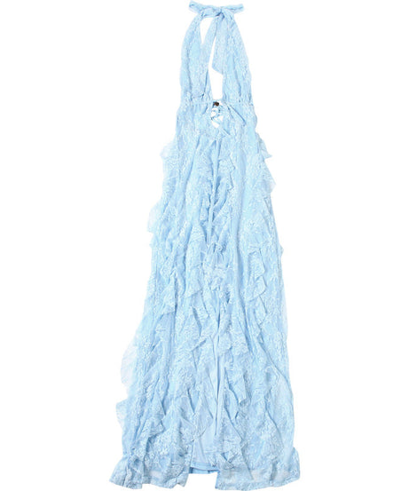 Stunning Sky Blue Lace Halter Maxi Dress - Ruffle Slit for Resort & Destination Weddings