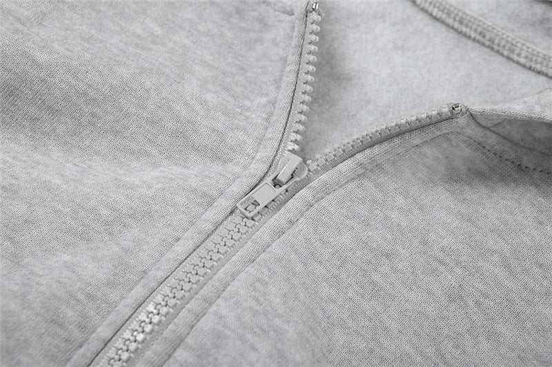 Chic Fall Comfort: 'Lonely Baby' Cropped Zip-Up Hoodie & Wide Leg Sweatpant Set – Essential Loungewear for Women