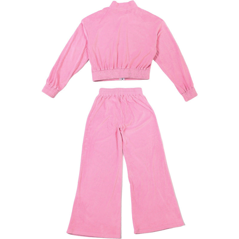 Plush Pink Velvet Tracksuit | Cozy Chic Fall & Winter Loungewear Set for Women