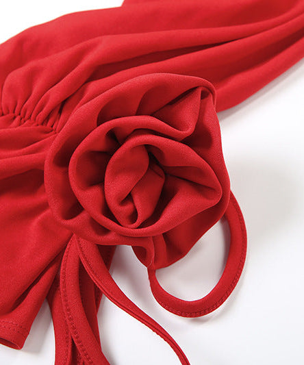 Red Hot Graphic V-Neck Crop Top | Statement Rose Tie Sleeves | Fall '25 Street Style Essential