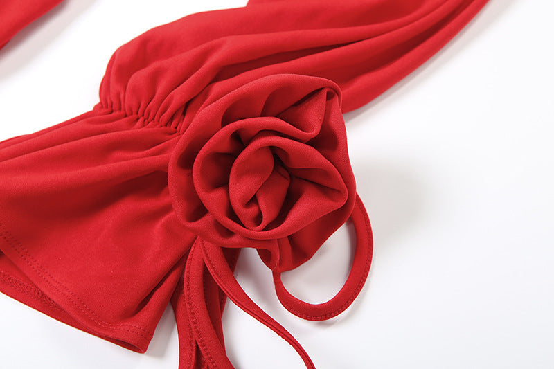 Red Hot Graphic V-Neck Crop Top | Statement Rose Tie Sleeves | Fall '25 Street Style Essential