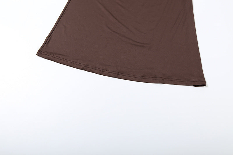 Sophisticated Fall Romance: Brown Lace Ruched Long Sleeve Maxi Dress