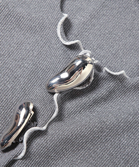 Chic Grey Scalloped Knit Cardigan Top | Statement Buttons | Fall Fashion Essential