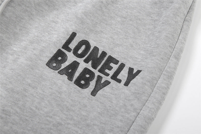 Chic Fall Comfort: 'Lonely Baby' Cropped Zip-Up Hoodie & Wide Leg Sweatpant Set – Essential Loungewear for Women