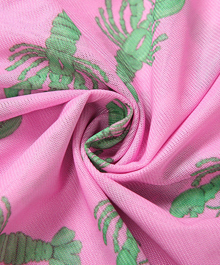 Effortless Edge: Pink & Teal Lobster Claw Mesh Maxi Dress - Fall Statement Piece