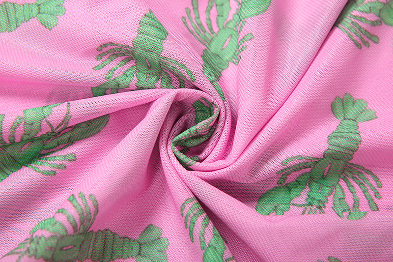 Effortless Edge: Pink & Teal Lobster Claw Mesh Maxi Dress - Fall Statement Piece