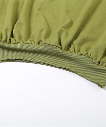 Cozy Fall Comfort: Women's Olive Green 2-Piece Loungewear Set - Chic Wide-Leg Pants & Crewneck Top